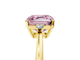 Yellow gold Fancy Pink Asscher  Cut Three-Stone Solitaire Ring with Round Accent Diamonds and Four-Prong Setting_42