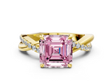 Yellow gold Fancy Pink Asscher  Cut Twist Band Solitaire Diamond Ring with Pavé Setting_3