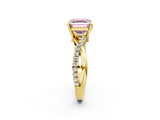 Yellow gold Fancy Pink Asscher  Cut Twist Band Solitaire Diamond Ring with Pavé Setting_5