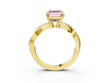 Yellow gold Fancy Pink Asscher  Cut Twist Band Solitaire Diamond Ring with Pavé Setting_6