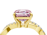 Yellow gold Fancy Pink Asscher  Cut Twist Band Solitaire Diamond Ring with Pavé Setting_7