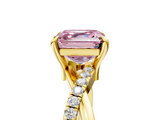 Yellow gold Fancy Pink Asscher  Cut Twist Band Solitaire Diamond Ring with Pavé Setting_8