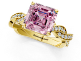 Yellow gold Fancy Pink Asscher  Cut Twisted Pavé Band Solitaire Ring with Four-Prong Setting_1