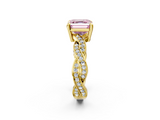Yellow gold Fancy Pink Asscher  Cut Twisted Pavé Band Solitaire Ring with Four-Prong Setting_2