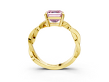 Yellow gold Fancy Pink Asscher  Cut Twisted Pavé Band Solitaire Ring with Four-Prong Setting_3