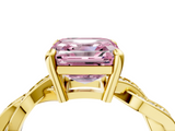 Yellow gold Fancy Pink Asscher  Cut Twisted Pavé Band Solitaire Ring with Four-Prong Setting_4