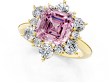 Yellow gold Fancy Pink Asscher  Diamond Cluster Halo Ring with Solitaire Band and Four-Prong Setting_1