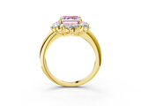 Yellow gold Fancy Pink Asscher  Diamond Cluster Halo Ring with Solitaire Band and Four-Prong Setting_3