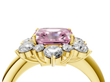 Yellow gold Fancy Pink Asscher  Diamond Cluster Halo Ring with Solitaire Band and Four-Prong Setting_4