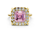 Yellow gold Fancy Pink Asscher  Diamond Cluster Halo Solitaire with Four-Prong Setting_128