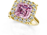Yellow gold Fancy Pink Asscher  Diamond Cluster Halo Solitaire with Four-Prong Setting_129