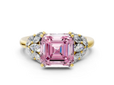 Yellow gold Fancy Pink Asscher  Diamond Cluster Leaf Design Ring with Prong Setting_16