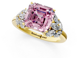 Yellow gold Fancy Pink Asscher  Diamond Cluster Leaf Design Ring with Prong Setting_17