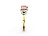 Yellow gold Fancy Pink Asscher  Diamond Cluster Leaf Design Ring with Prong Setting_18
