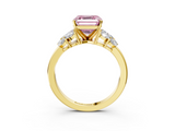Yellow gold Fancy Pink Asscher  Diamond Cluster Leaf Design Ring with Prong Setting_19