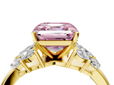 Yellow gold Fancy Pink Asscher  Diamond Cluster Leaf Design Ring with Prong Setting_20