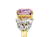 Yellow gold Fancy Pink Asscher  Diamond Cluster Leaf Design Ring with Prong Setting_21