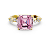 Yellow gold Fancy Pink Asscher  Diamond Cluster Prong-Set Solitaire Ring
