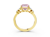 Yellow gold Fancy Pink Asscher  Diamond Floral Cluster Ring with Solitaire Band and Prong Setting_3