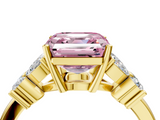 Yellow gold Fancy Pink Asscher  Diamond Floral Cluster Ring with Solitaire Band and Prong Setting_4