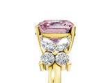 Yellow gold Fancy Pink Asscher  Diamond Floral Cluster Ring with Solitaire Band and Prong Setting_5