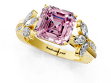 Yellow gold Fancy Pink Asscher  Diamond Floral Vine Solitaire Engagement Ring_1