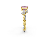 Yellow gold Fancy Pink Asscher  Diamond Floral Vine Solitaire Engagement Ring_2