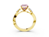 Yellow gold Fancy Pink Asscher  Diamond Floral Vine Solitaire Engagement Ring_3