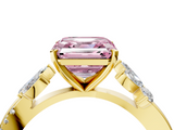 Yellow gold Fancy Pink Asscher  Diamond Floral Vine Solitaire Engagement Ring_4