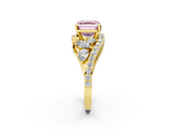 Yellow gold Fancy Pink Asscher  Diamond Halo Ring with Marquise and Pavé Band in Prong Setting_18