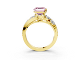 Yellow gold Fancy Pink Asscher  Diamond Halo Ring with Marquise and Pavé Band in Prong Setting_19