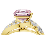 Yellow gold Fancy Pink Asscher  Diamond Halo Ring with Marquise and Pavé Band in Prong Setting_20