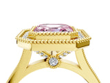 Yellow gold Fancy Pink Asscher  Diamond Halo Ring with Milgrain Frame and Pavé Band_98