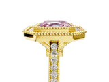 Yellow gold Fancy Pink Asscher  Diamond Halo Ring with Milgrain Frame and Pavé Band_99