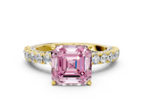 Yellow gold Fancy Pink Asscher  Diamond Pavé Band Solitaire Ring with Four-Prong Setting
