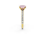 Yellow gold Fancy Pink Asscher  Diamond Pavé Band Solitaire Ring with Four-Prong Setting_2