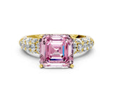 Yellow gold Fancy Pink Asscher  Diamond Pavé Band Solitaire Ring with Four-Prong Setting_45