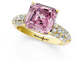 Yellow gold Fancy Pink Asscher  Diamond Pavé Band Solitaire Ring with Four-Prong Setting_46