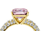 Yellow gold Fancy Pink Asscher  Diamond Pavé Band Solitaire Ring with Four-Prong Setting_49