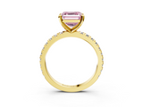 Yellow gold Fancy Pink Asscher  Diamond Pavé Band Solitaire with Four-Prong Setting_3