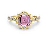 Yellow gold Fancy Pink Asscher  Diamond Pave Band with Floral Prong Setting_27