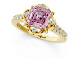 Yellow gold Fancy Pink Asscher  Diamond Pave Band with Floral Prong Setting_28