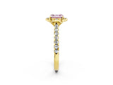 Yellow gold Fancy Pink Asscher  Diamond Pave Band with Floral Prong Setting_29