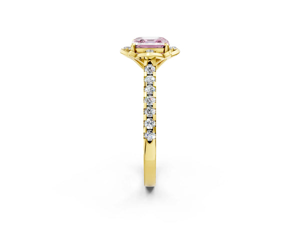 Yellow Gold Asscher Cut Floral Petal Pave Engagement Ring Setting for Fancy Pink Center