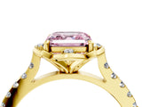 Yellow gold Fancy Pink Asscher  Diamond Pave Band with Floral Prong Setting_31