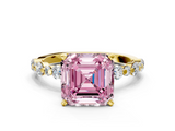 Yellow gold Fancy Pink Asscher  Diamond Prong Set Engagement Ring with Pave Band_17
