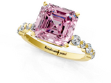 Yellow gold Fancy Pink Asscher  Diamond Prong Set Engagement Ring with Pave Band_18