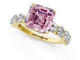 Yellow gold Fancy Pink Asscher  Diamond Prong Setting with Side Stones on a Pave Band_1