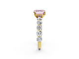 Yellow gold Fancy Pink Asscher  Diamond Prong Setting with Side Stones on a Pave Band_2