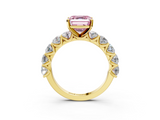 Yellow gold Fancy Pink Asscher  Diamond Prong Setting with Side Stones on a Pave Band_3